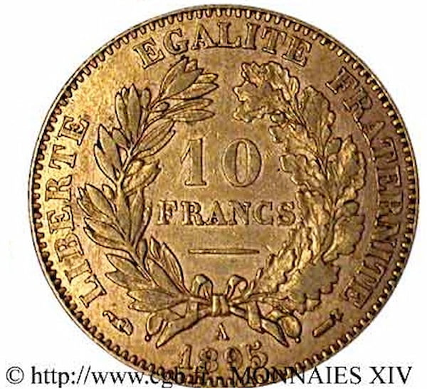 10 francs or cérès verso