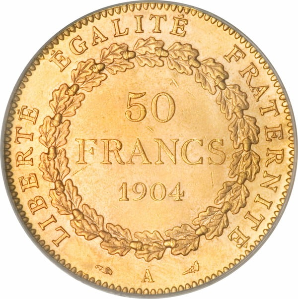 50 francs or génie verso