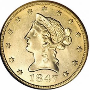 Pièce 10 Dollars Or Liberty 1838 à 1866 Recto