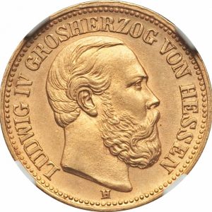 Pièce 10 Mark Or Ludwig IV 1878 à 1890 Recto