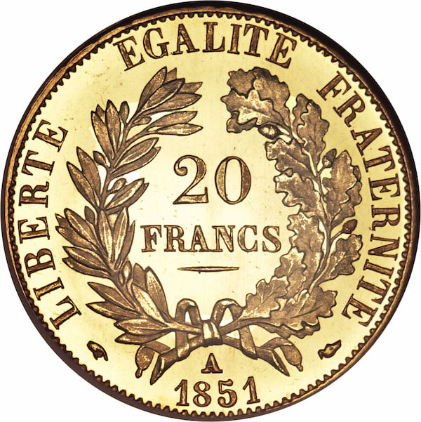 Pièce 20 Francs Or Cérès verso