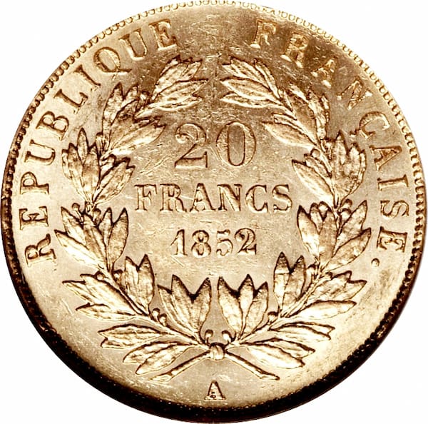 Pièce 20 Francs Or Louis Napoléon Bonaparte Verso