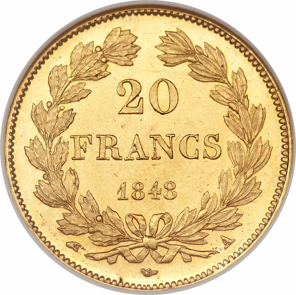 Pièce 20 Francs Or Louis-Philippe Ier verso