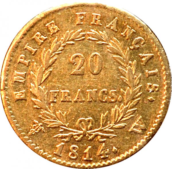 Pièce 20 Francs Or Napoléon Empereur verso