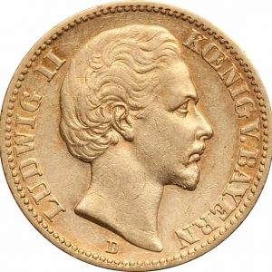 Pièce 20 Mark Or Ludwig II 1872 et 1873 Recto