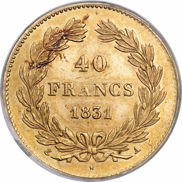 Pièce 40 Francs Or Louis-Philippe Ier Verso