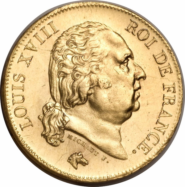 Pièce 40 Francs Or Louis XVIII Recto