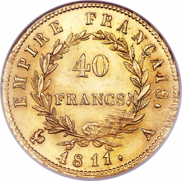 Pièce 40 Francs Or Napoléon Ier 1809 à 1813 Verso