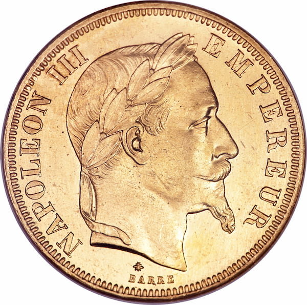 Pièce 50 Francs Or Napoléon III Tête Laurée Recto