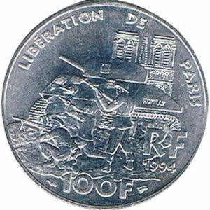 Pièce 100 Francs Libération de Paris 1994 Recto