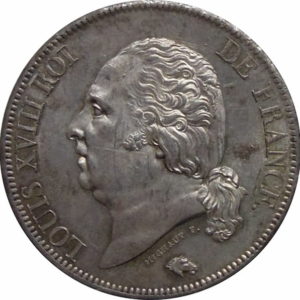Pièce 5 Francs Louis XVIII 1815 à 1824 Recto
