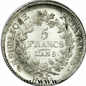 Pièce 5 Francs Union et Force du Consulat Recto