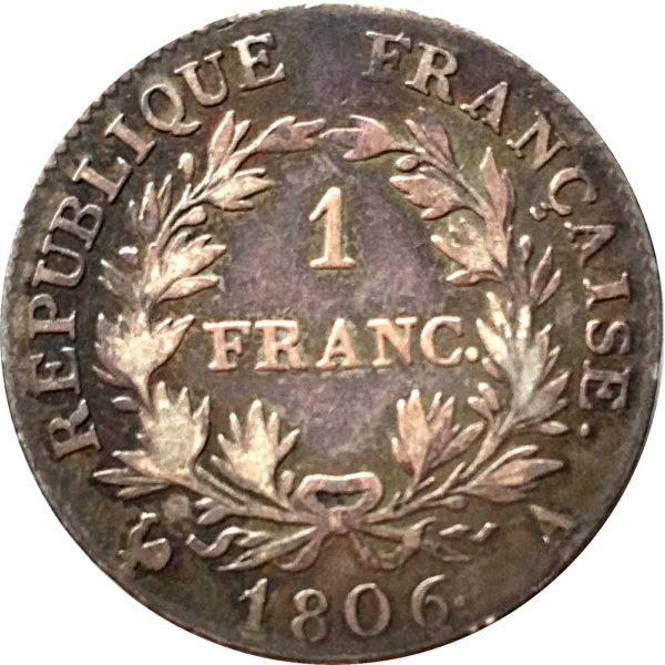 Pièce 1 Franc Napoléon 1806 et 1807 - Verso