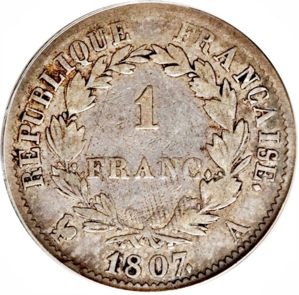 Pièce 1 Franc Napoléon 1807 et 1808 verso