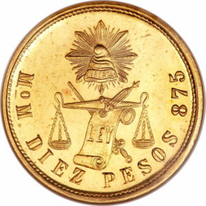 Pièce 10 Pesos Or 1870 à 1905 Recto