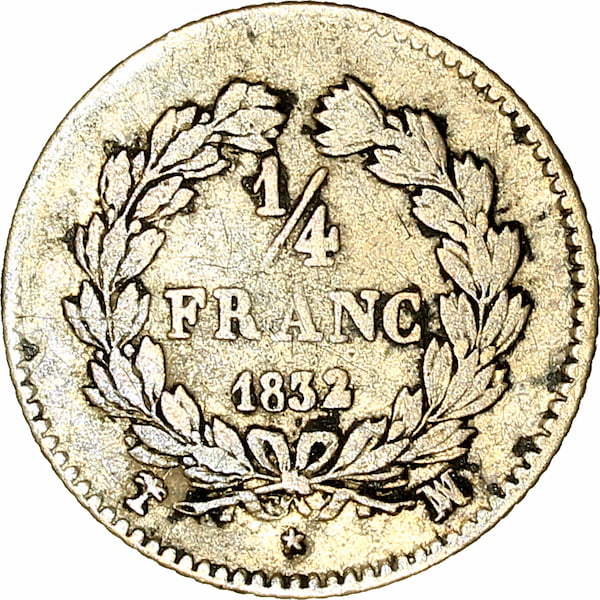 Pièce quart Franc Louis Philippe Ier 1831 à 1845 verso