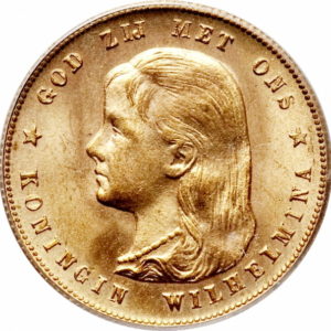 Pièce 10 Gulden Or Wilhelmina 1892 à 1897 Recto