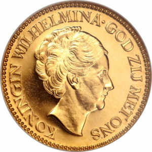 Pièce 10 Gulden Or Wilhelmina 1925 à 1933 Recto