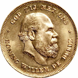 Pièce 10 Gulden Or Willem III 1875 à 1889 Recto