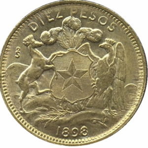 Pièce 10 Pesos Or 1895 à 1901 Verso
