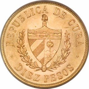 Pièce 10 Pesos Or 1915 et 1916 Recto