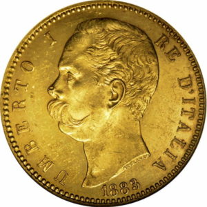 Pièce 100 Lires Or Humbert I 1880 à 1891 Recto