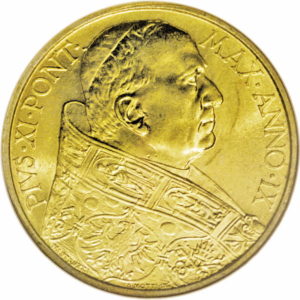 Pièce 100 Lires Or Vatican Pie XI de 1929 à 1935 Recto