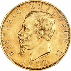 Pièce 100 Lires Or Victor Emmanuel II 1864 à 1878 Recto