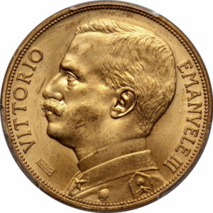 Pièce 100 Lires Or Victor Emmanuel III 1910 à 1927 Recto