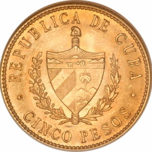Pièce 5 Pesos Or 1915 et 1916 Recto