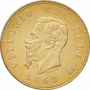 Pièce 50 Lires Or Victor Emmanuel II 1864 Recto