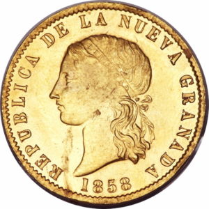 Pièce 10 Pesos Or Colombie 1857-1858