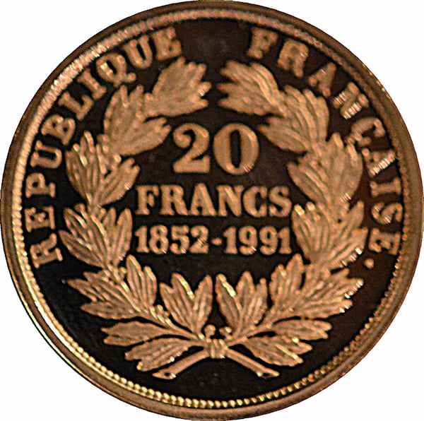 Pièce 20 Francs Or Bonaparte 1991 à 1993 verso
