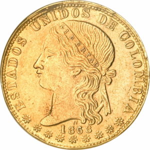 Pièce 20 Pesos Or Colombie 1862-1878