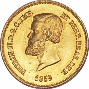 Pièce 5000 Reis Or Pedro II 1854 à 1859