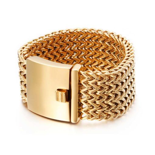 Gros Bracelet Tendance Homme Mailles Acier Inox Doré.jpeg