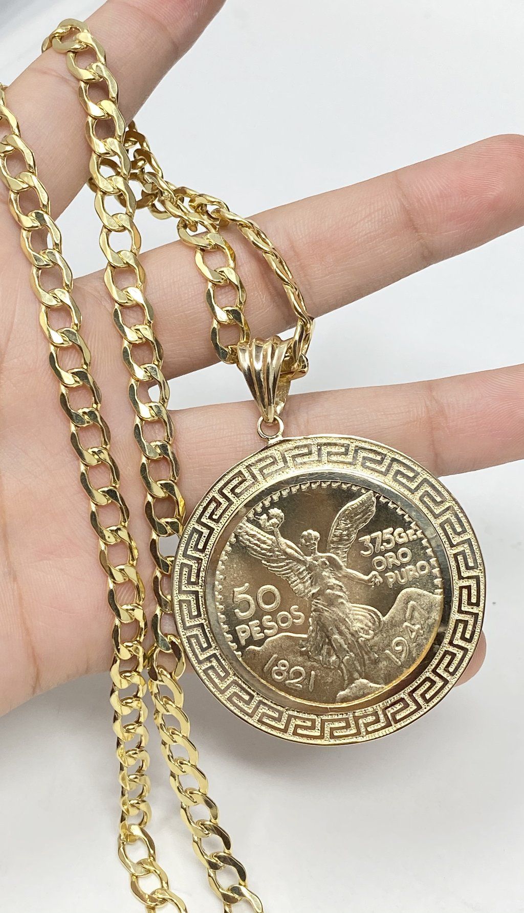 Real gold centenario 14k real gold or 22k ! Aztec bezel Pendant or chain set.jpeg