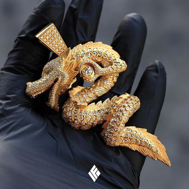 Solid 18K Standard Size Dragon Piece Fully Iced Out_ Custom made to order. For any custom inquiries email us at INFO@IFANDCO.COM #Dragon #CustomJewelry #IFANDCO
