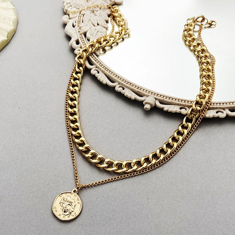 17KM Punk Gold Portrait Coin Pendant Necklace For Women Cuban Multilayered Chunky Thick Chain Choker Necklaces Gothtic Jewelry – CS5206201 17KM Punk Gold Portrait Coin Pendant Necklace For Women Cuban Multilayered Chunky Thick Chain Choker Necklaces Gothtic Jewelry - CS5206201