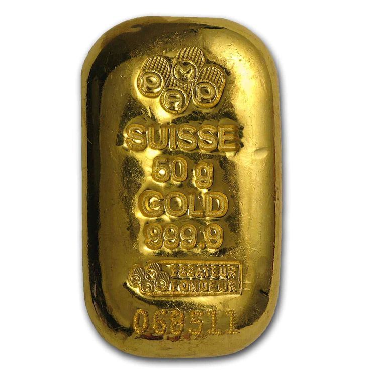 50 gram Gold Bar – PAMP Suisse (Cast w_Assay) 50 gram Gold Bar - PAMP Suisse (Cast w_Assay)
