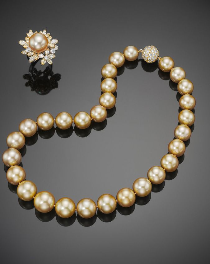 Classic Golden South Sea Pearl Necklace and Ring - Assael
