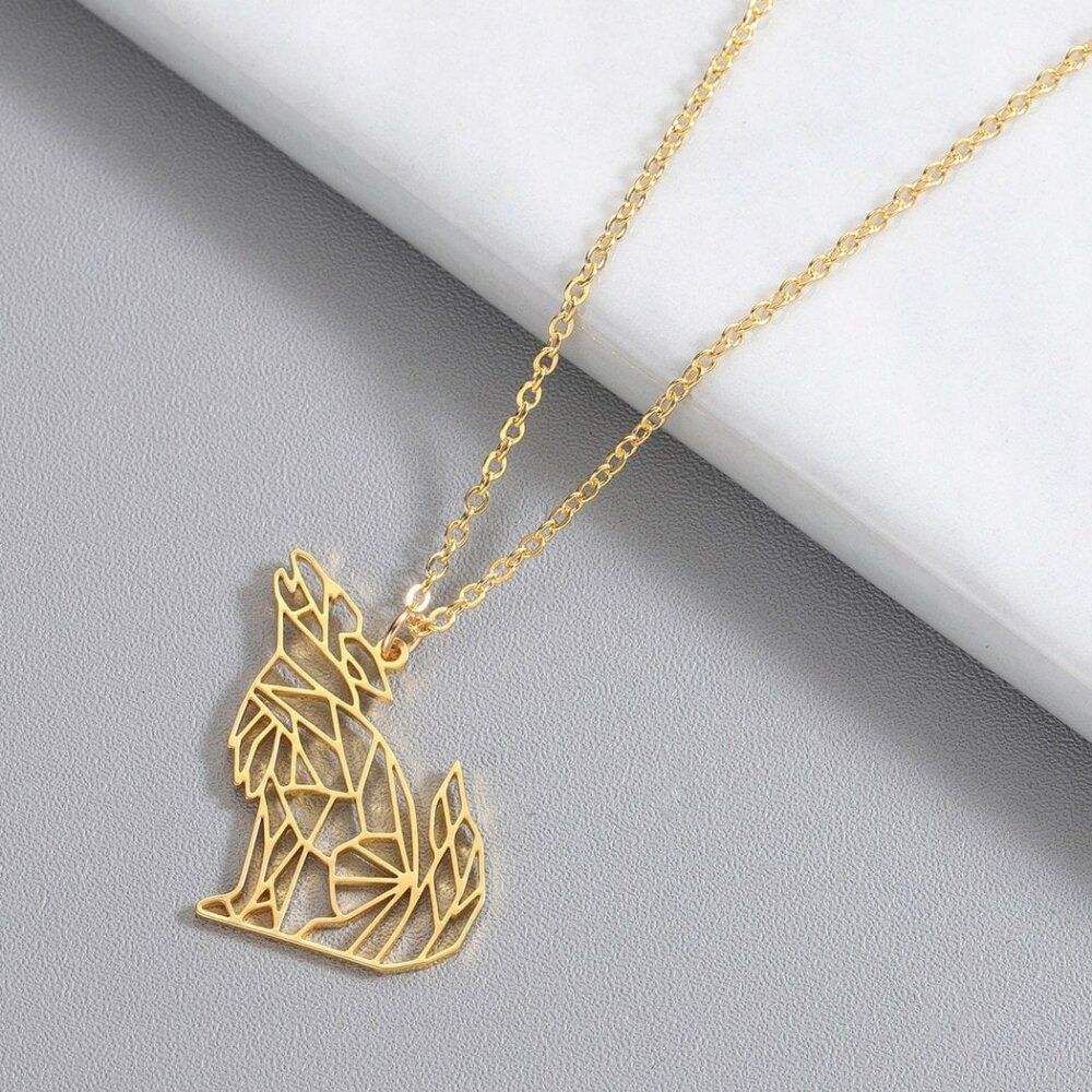 Collier origami pendentif loup