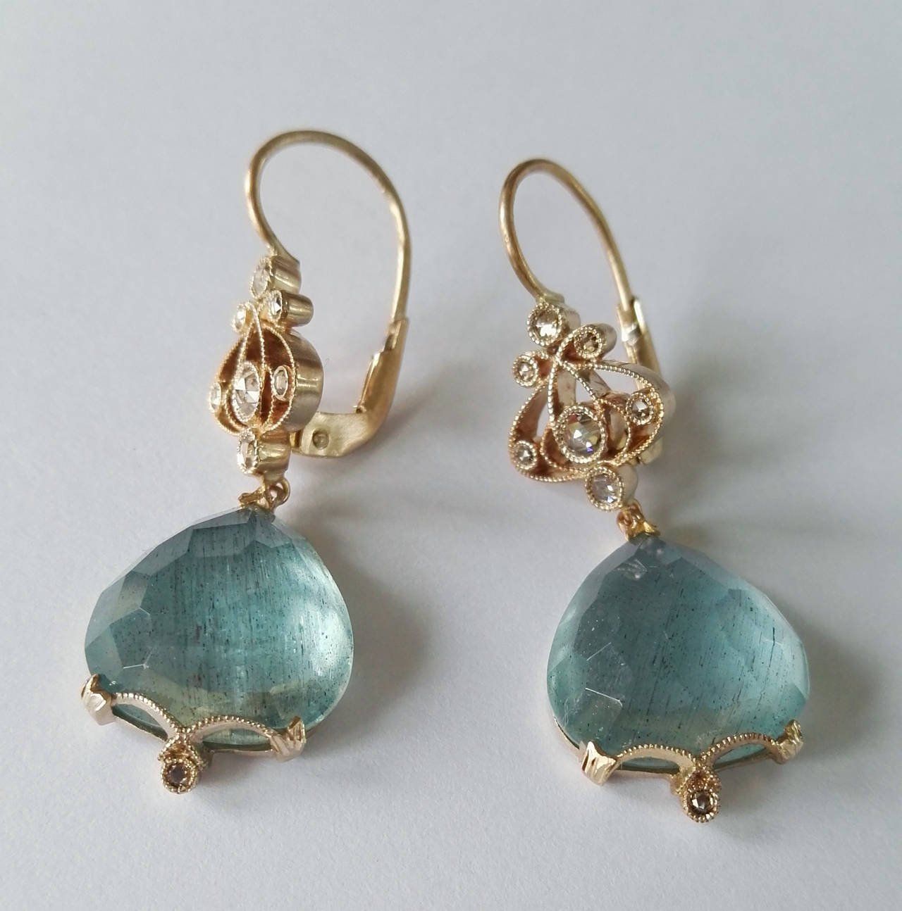 Dalben Aquamarine Diamond Gold Earrings
