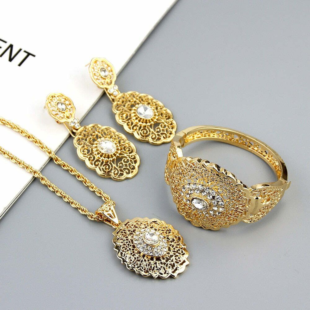 Gold Color Drop Earring Cuff Bracelet Bangle Jewelry Set Gold Color Drop Earring Cuff Bracelet Bangle Jewelry Set