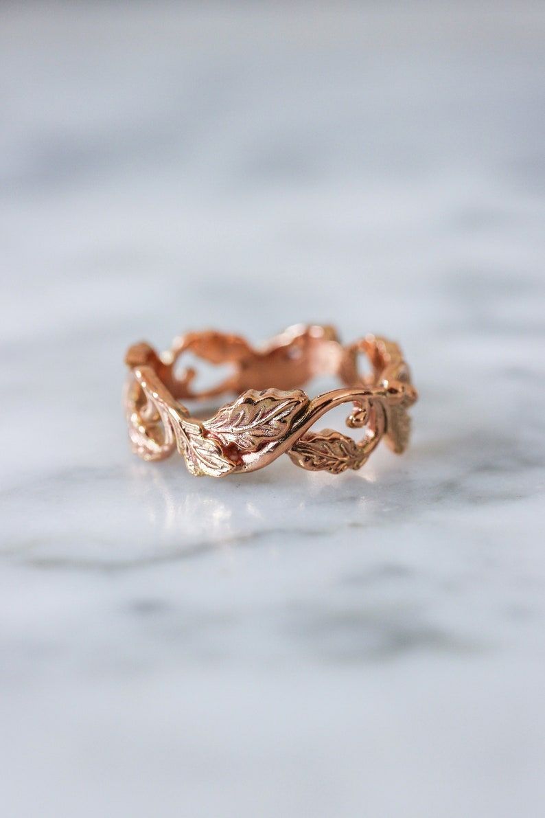 Nature Wedding Band for Woman Oak Leaf Ring Swirls Ring _ Etsy
