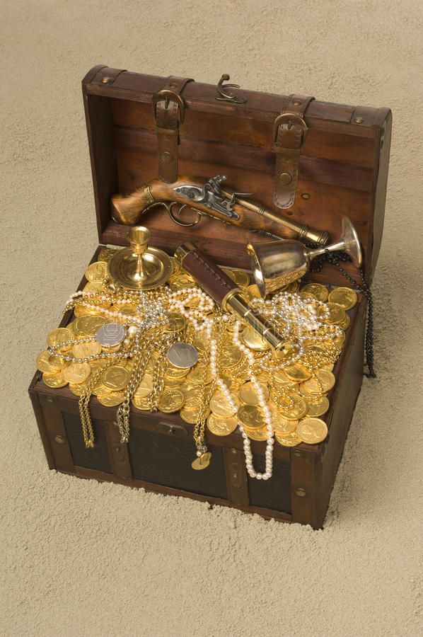 Open Treasure Chest stock photo_ Image of pistol, jewelry - 15246990