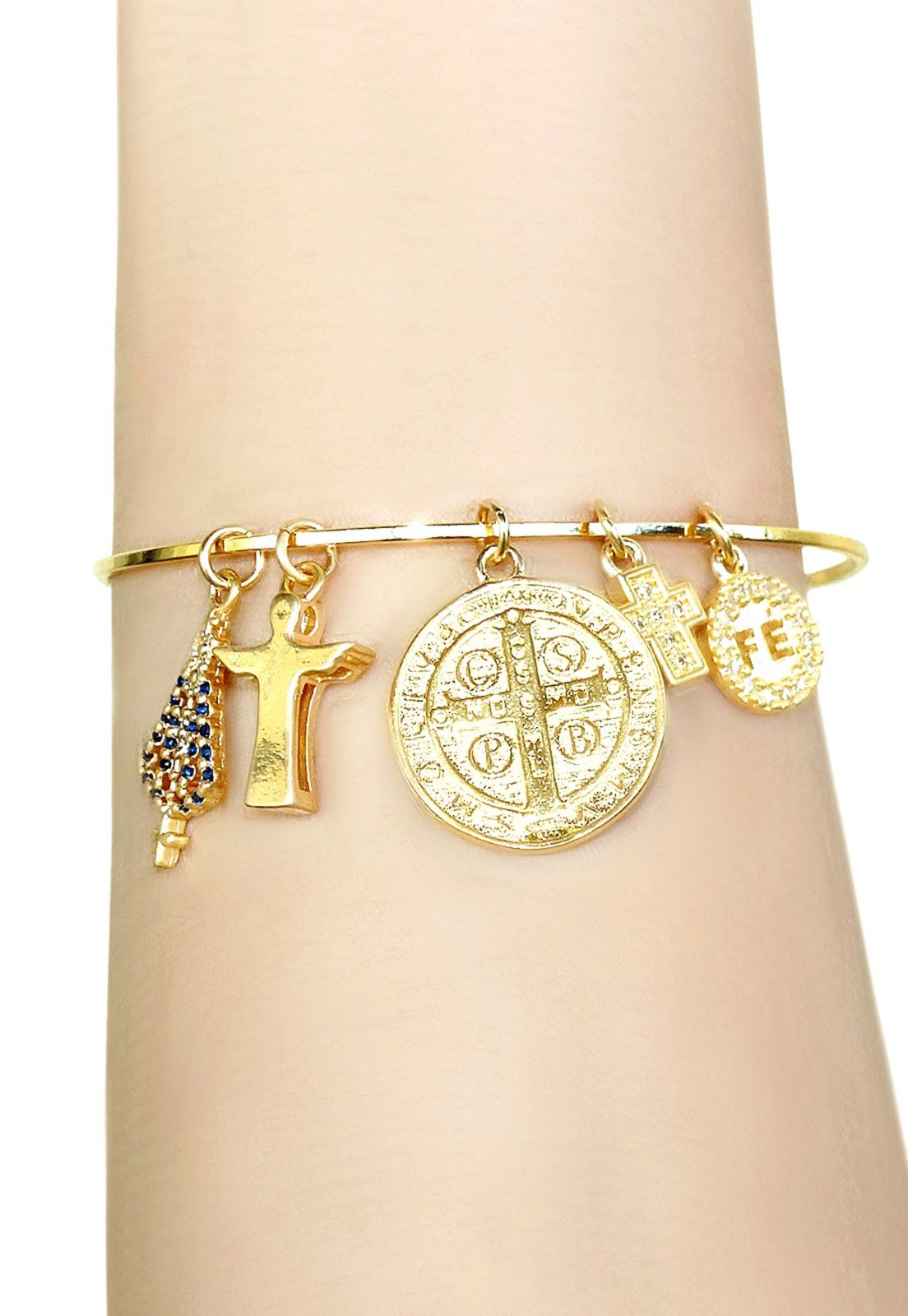 Pulseira Infine Bracelete Patuá Fé Banhada A Ouro