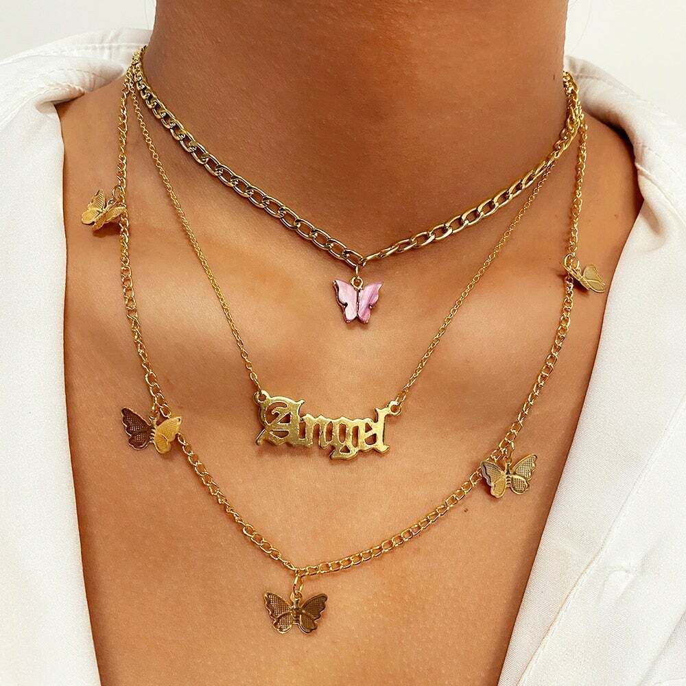 Vintage Multilayer Acrylic Butterfly Choker Necklace
