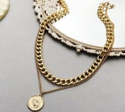 17KM Punk Gold Portrait Coin Pendant Necklace For Women Cuban Multilayered Chunky Thick Chain Choker Necklaces Gothtic Jewelry - CS5206201