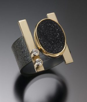 Black Drusy Bar Ring - Beth Solomon Jewelry Studio